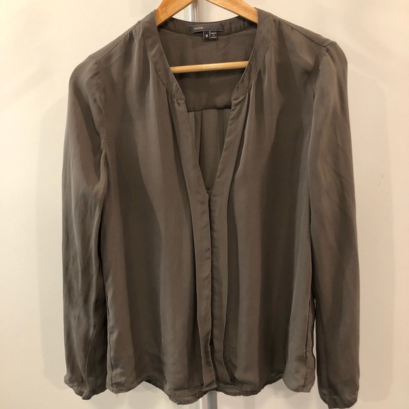 Vince. 100% Silk Olive Green Button Up Blouse M - Picture 1 of 6